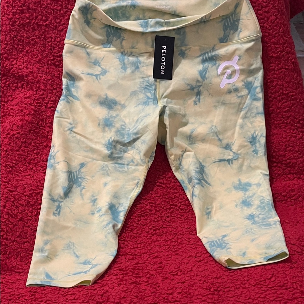 Peloton Adult Lime Green and Blue Tie-Dye Leggings